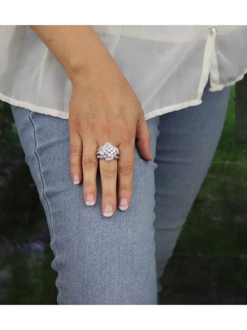 Sterling Silver Sparkly Cubic Zirconia Flower Swirl Cluster Ring Size 8